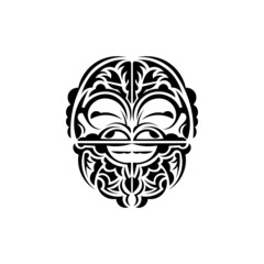 Viking faces in ornamental style. Maori tribal patterns. Suitable for prints. Isolated. Black ornament, vector.