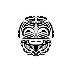 Viking faces in ornamental style. Maori tribal patterns. Suitable for tattoos. Isolated. Black ornament, vector.