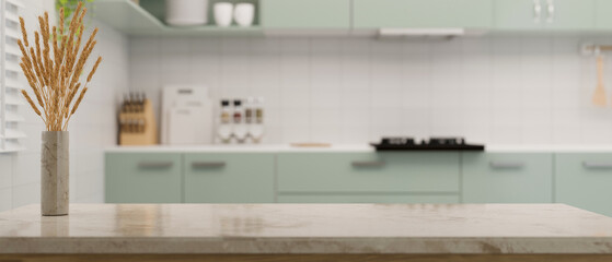 Fototapeta na wymiar Elegance marble kitchen island or kitchen countertop with copy space