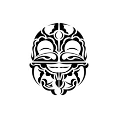 Viking faces in ornamental style. Maori tribal patterns. Suitable for tattoos. Isolated on white background. Vector.