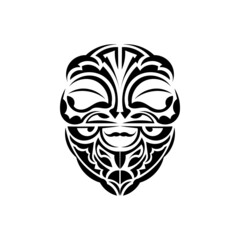 Ornamental faces. Polynesian tribal patterns. Suitable for prints. Isolated. Vector illustration.