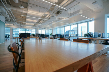 Interior of modern empty office building.Open ceiling design.