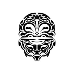 Ornamental faces. Hawaiian tribal patterns. Suitable for prints. Isolated on white background. Vector.