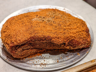 seasoning of beef brisket chunks of meat for smoking