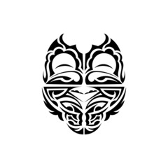 Fototapeta premium Ornamental faces. Hawaiian tribal patterns. Suitable for prints. Isolated on white background. Black ornament, vector illustration.