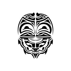 Ornamental faces. Hawaiian tribal patterns. Suitable for tattoos. Isolated on white background. Black ornament, vector.