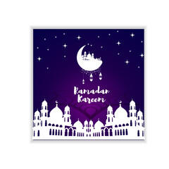 Mosque Tower with Islamic Ornament for Ramadan Kareem with Grunge Background and Ramadan Kareem