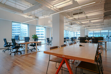 Interior of modern empty office building.Open ceiling design.