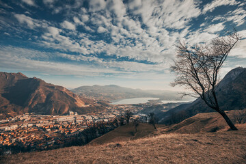 landscape of the mountains over lake como in italy