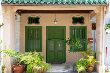 Singapore shophouse door green