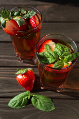 strawberry lemonade on a old wooden table