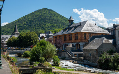 Torrent in the village of Arreau. Pyrenes mountains. South of France