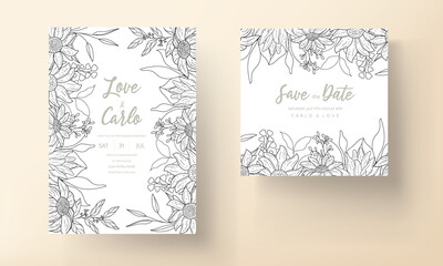 Fototapeta na wymiar Wedding invitation template with elegant hand drawn floral monoline