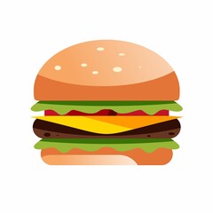 Illustration of stylish hamburger or cheeseburger. Fast food. Isolated on a white background.