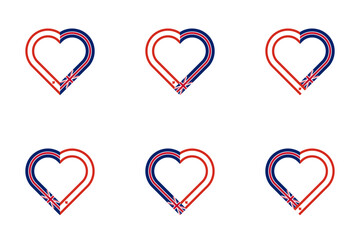 heart outline icon set with canada and uk flags. vector illustration isolated on white background