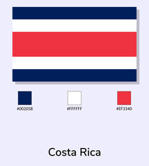 Vector Illustration of Costa Rica flag isolated on light blue background. Illustration Costa Rica flag with Color Codes. As close as possible to the original. ready to use, easy to edit.