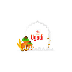 Happy Ugadi Greeting Card Background With Kalash.