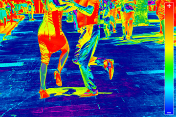 Thermal image of Street dancers performing tango