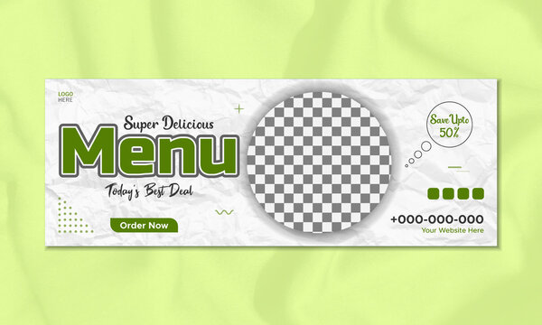 Super delicious food menu and restaurant social media banner template
