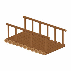 Wooden bridge made of logs, color isolated vector illustration cartoon