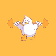 Cheerful duck. Bird poster design with human needs and daily situations. The concept of maintaining health and doing sports