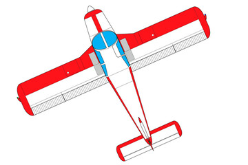Vista de planta de avioneta roja y blanca Piper