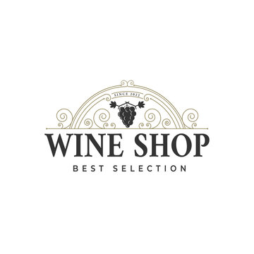 Wine label vintage logo, vector illustration, emblem design, wine shop