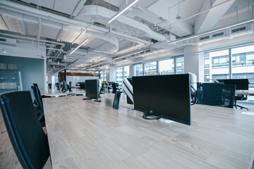Interior of modern empty office building.Open ceiling design.
