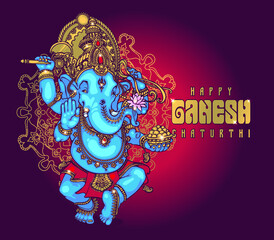 Happy Ganesh Chaturthi. Drawing for postcards, prints, textiles