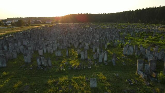 Aerial shot city Brody. Jewish cemetery. Ukraine