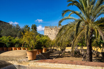 Moorish Alcazar in Jerez de la Frontera, ancient stone fortress, Andalusia Spain