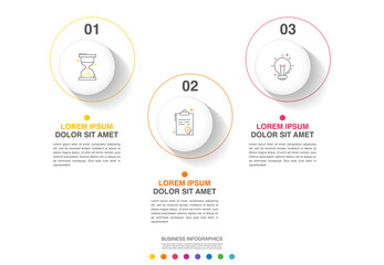 Vector flat infographic template with three circles, elements, sectors. Modern designed for business, presentations, timeline, web design, banner, levels, chart, interface 3 step diagrams