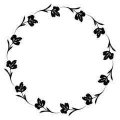 Flower wreath. Round flower wreath, pattern graphic design. Background with a bouquet of flowers in a circle