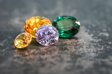 Natural Sapphire gemstone Jewel or gems on black shine color Collection of many different natural