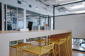 Interior of modern empty office building.Open ceiling design.
