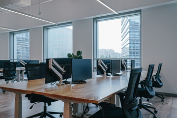Interior of modern empty office building.Open ceiling design.
