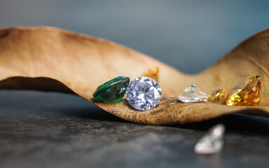 Natural Sapphire gemstone Jewel or gems on black shine color Collection of many different natural