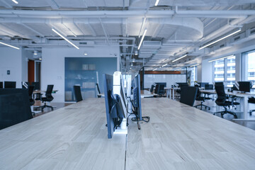 Interior of modern empty office building.Open ceiling design.