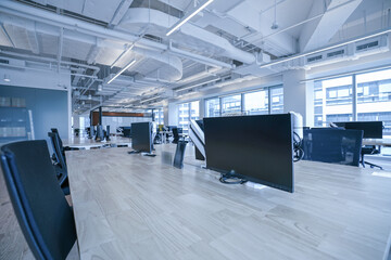 Interior of modern empty office building.Open ceiling design.