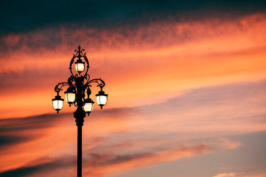 street lamp in sunset