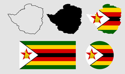 zimbabwe map flag icon set