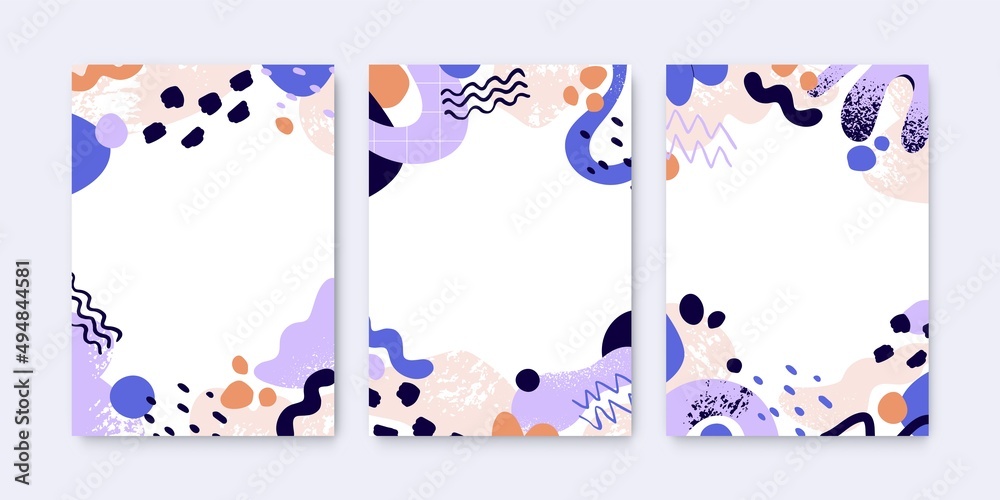 Fototapete Abstract story backgrounds with geometric shapes pattern. Creative cards designs set. Modern minimalistic vertical banners with trendy organic elements, blobs, blots. Flat vector illustrations