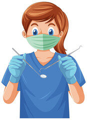 Dentist holding instruments on white background