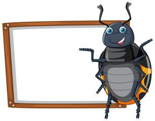 Isolated wooden banner with beetle
