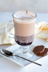 Homemade hot chocolate drink on a white background. close up