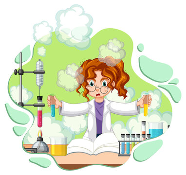 A scientist experiment in the lab on white background
