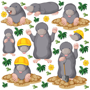 Seamless pattern with cute moles