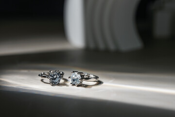 Close up of engagement diamond ring. Love and wedding concept. 