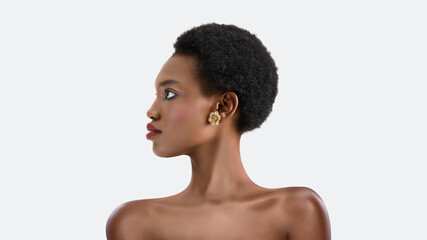 Fototapeta na wymiar Vogue style close-up portrait of beautiful black woman - panorama