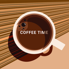 Vector Illustration Cup of Fresh Coffeeor coffee bean Flat Style. Decorative Design for Cafeteria, Posters, Banners, Cards